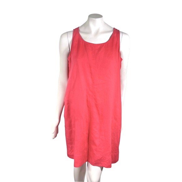 J Jill Coral Red Linen Sleeveless A Line Dress M Lightweight‎ Minimalist Beach - Picture 1 of 10